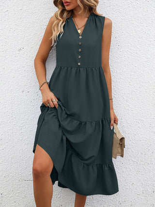 V-Neck Sleeveless Tiered Dress Trendsi