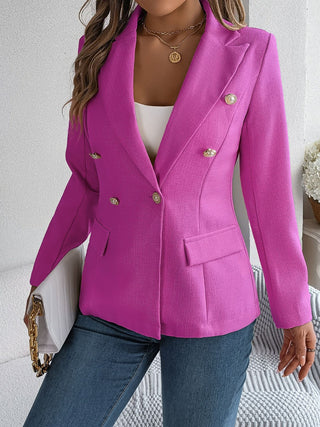 Decorative Pocket Flap Lapel Collar Long Sleeve Blazer - Divacious