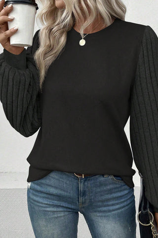 Ribbed Round Neck Long Sleeve Knit Top Divacious