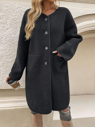 Devine Button Up Long Sleeve Coat Trendsi