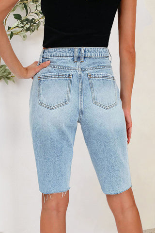 Distressed Pocketed Denim Shorts Divacious