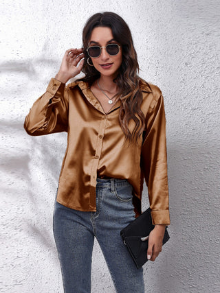 Button Up Collared Neck Long Sleeve Shirt Divacious