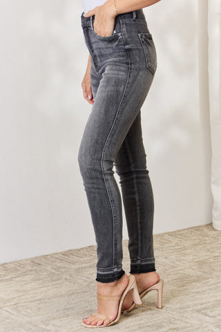 Full Size High Waist Tummy Control Release Hem Skinny Jeans Divacious