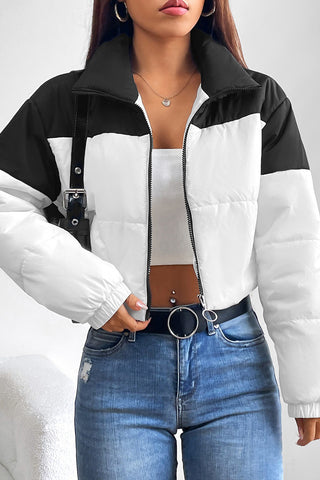 Collared Neck Color Block Puffer Jacket Trendsi