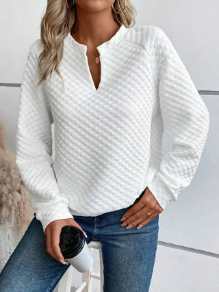 Notched Long Sleeve Sweatshirt Divacious