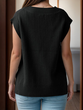 V-Neck Cap Sleeve Knit Vest Divacious