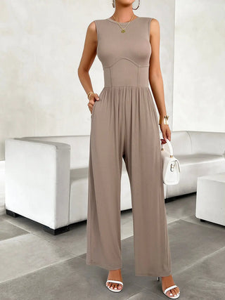 Round Neck Sleeveless Wide Leg Jumpsuit Divacious