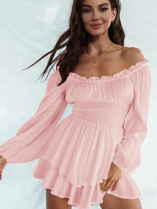 Off Shoulder Smocked Waist Romper Trendsi