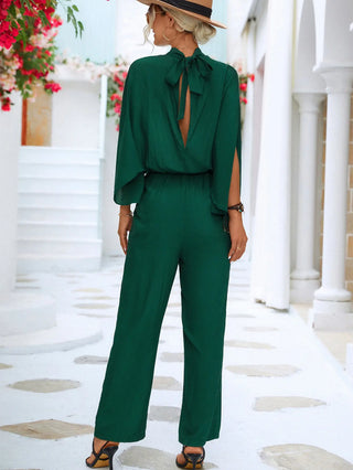 Tie Back Mock Neck Split Sleeve Jumpsuit Divacious