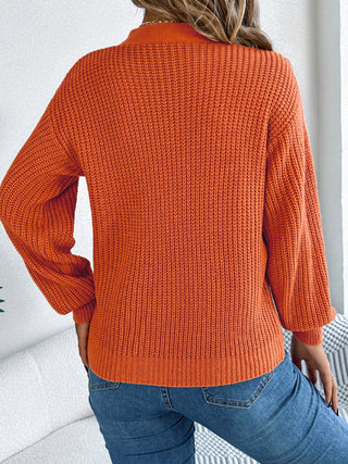 Cutout V-Neck Long Sleeve Sweater - Divacious