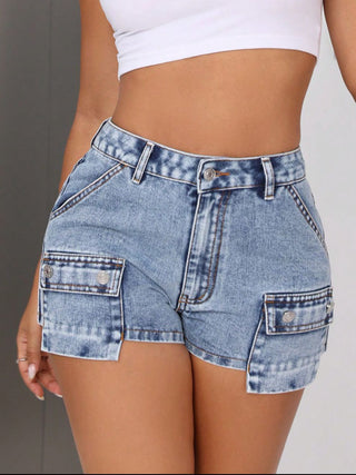 Mid-Rise Waist Denim Shorts with Pockets Divacious