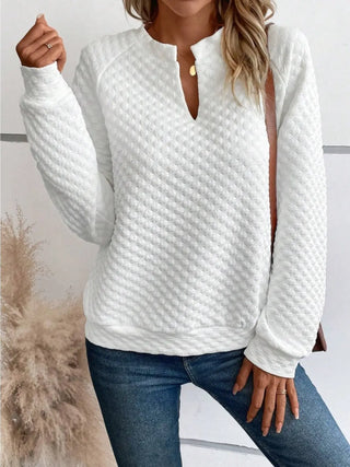 Notched Long Sleeve Sweatshirt Divacious