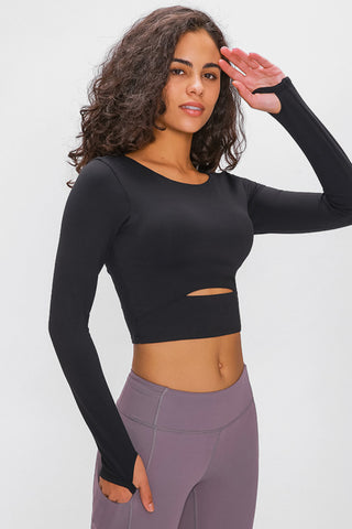 Millennia Long Sleeve Cropped Top With Sports Strap Trendsi