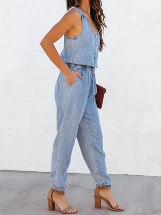 Drawstring Waist Sleeveless Jumpsuit Divacious