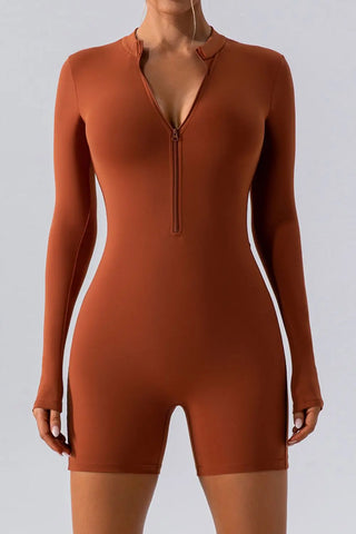 Half Zip Long Sleeve Active Romper Divacious