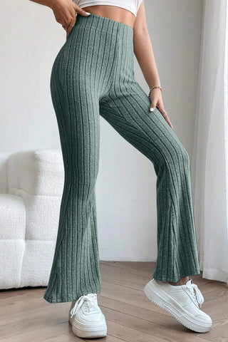 Full Size Ribbed High Waist Flare Pants Divacious