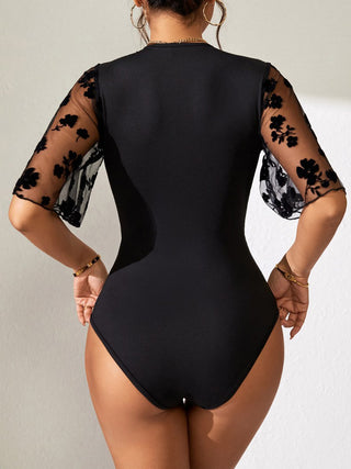 Surplice Lace Half Sleeve Bodysuit Divacious