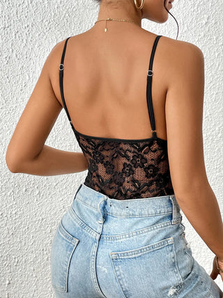 Lace V-Neck Spaghetti Strap Bodysuit Divacious