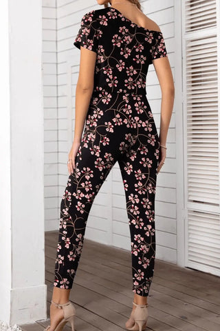 Asymmetrical Neck Short Sleeve Jumpsuit Divacious