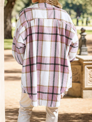 Plaid Button Up Dropped Shoulder Shacket Divacious