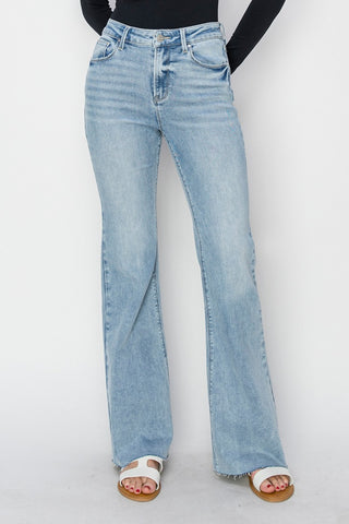 Full Size High Rise Raw Cut Hem Bootcut Jeans Divacious