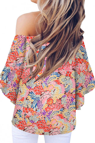 Tied Printed Off-Shoulder Half Sleeve Blouse Divacious