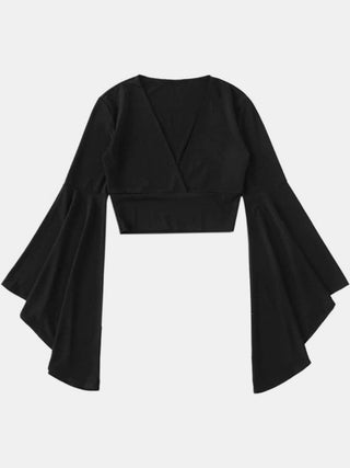 Plunge Flare Sleeve Cropped Top Divacious