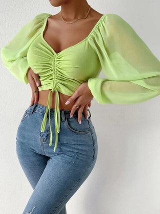 Drawstring Sweetheart Neck Cropped Top Divacious