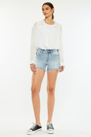 Kancan High Rise Side Slit Denim Shorts Divacious