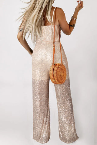 Sequin Spaghetti Strap Wide Leg Jumpsuit Divacious