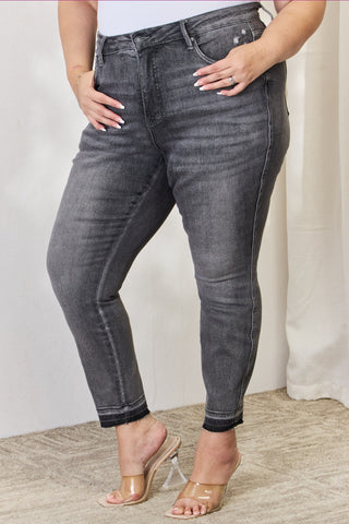 Full Size High Waist Tummy Control Release Hem Skinny Jeans Divacious