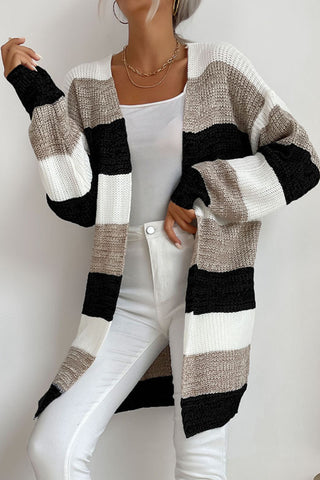 Striped Long Sleeve Duster Cardigan Divacious