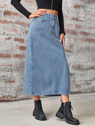 Slit High Waist Denim Skirt with Pockets Divacious