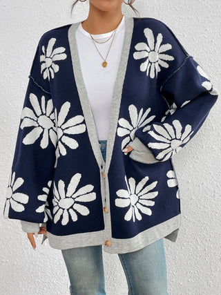 Contrast Dropped Shoulder Long Sleeve Cardigan Divacious