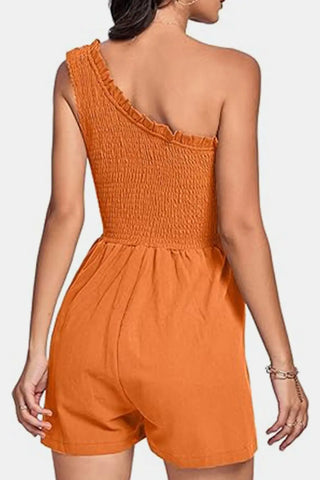 Smocked Single Shoulder Romper Divacious