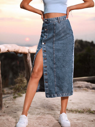 Button Down Denim Skirt Divacious