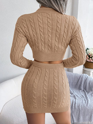 Cable-Knit Round Neck Top and Skirt Sweater Set Trendsi