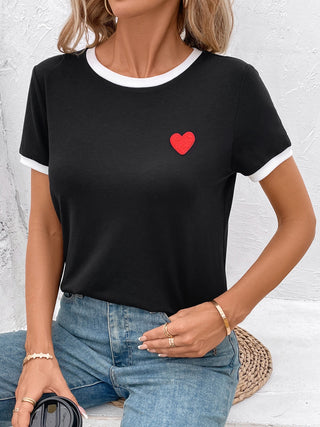 Heart Round Neck Short Sleeve T-Shirt Divacious