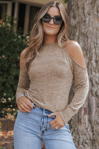 Heathered Round Neck Cold Shoulder T-Shirt Divacious