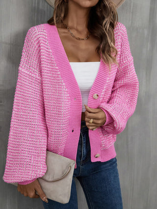 V-Neck Dropped Shoulder Cardigan Divacious