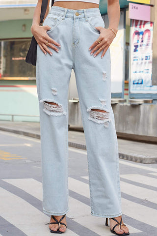 Baeful Distressed Straight Leg Jeans with Pockets Divacious