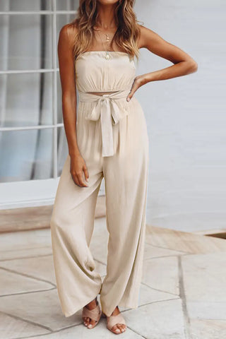 Tied Cutout Tube Wide Leg Jumpsuit Divacious