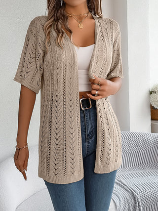 Openwork Open Front Half Sleeve Cardigan Divacious