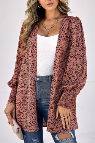 Leopard Print Balloon Sleeve Cardigan Divacious