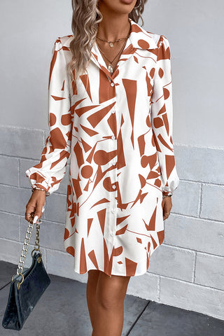 Geometric Long Sleeve Shirt Dress Trendsi