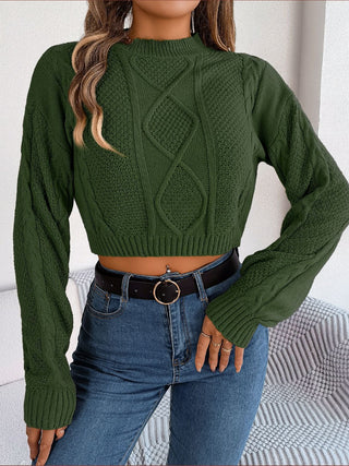 Cable-Knit Round Neck Cropped Sweater Divacious