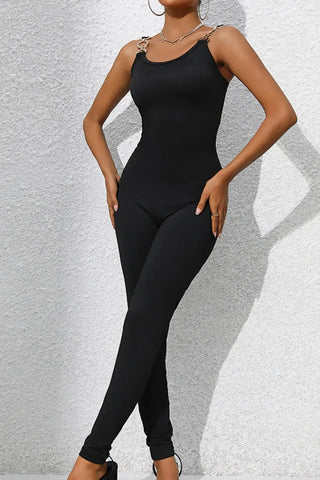 Scoop Neck Wide Strap Skinny Jumpsuit Divacious