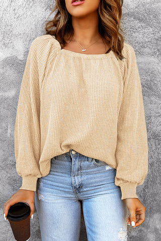 Square Neck Waffle-Knit Top Divacious