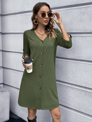 Ivy Lane Button Down V-Neck Mini Dress Trendsi