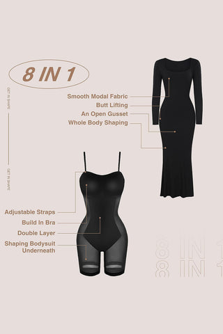 Built-In Shapewear Square Neck Long Sleeve Maxi Dress - Divacious